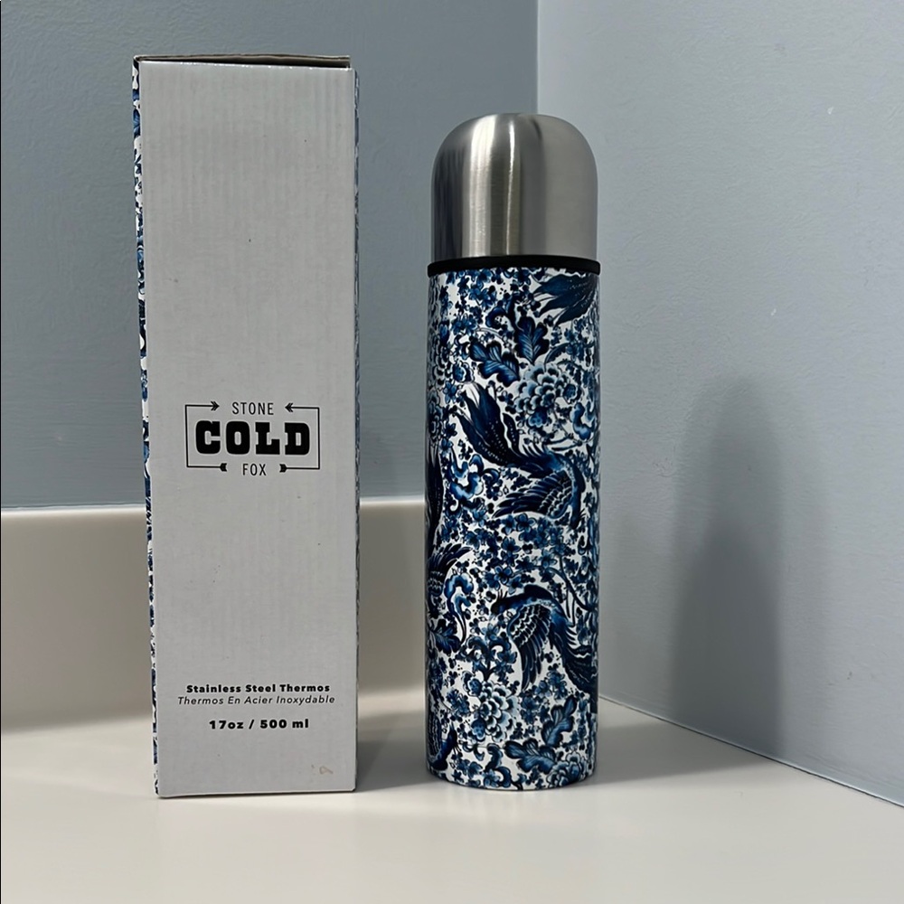 Stone Cold Fox Navy and White Floral Thermos Brand New